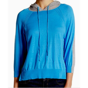 Autumn Cashmere Mesh Hood *IN Pink Gray Colorblock HI Low Hem Sweater XS